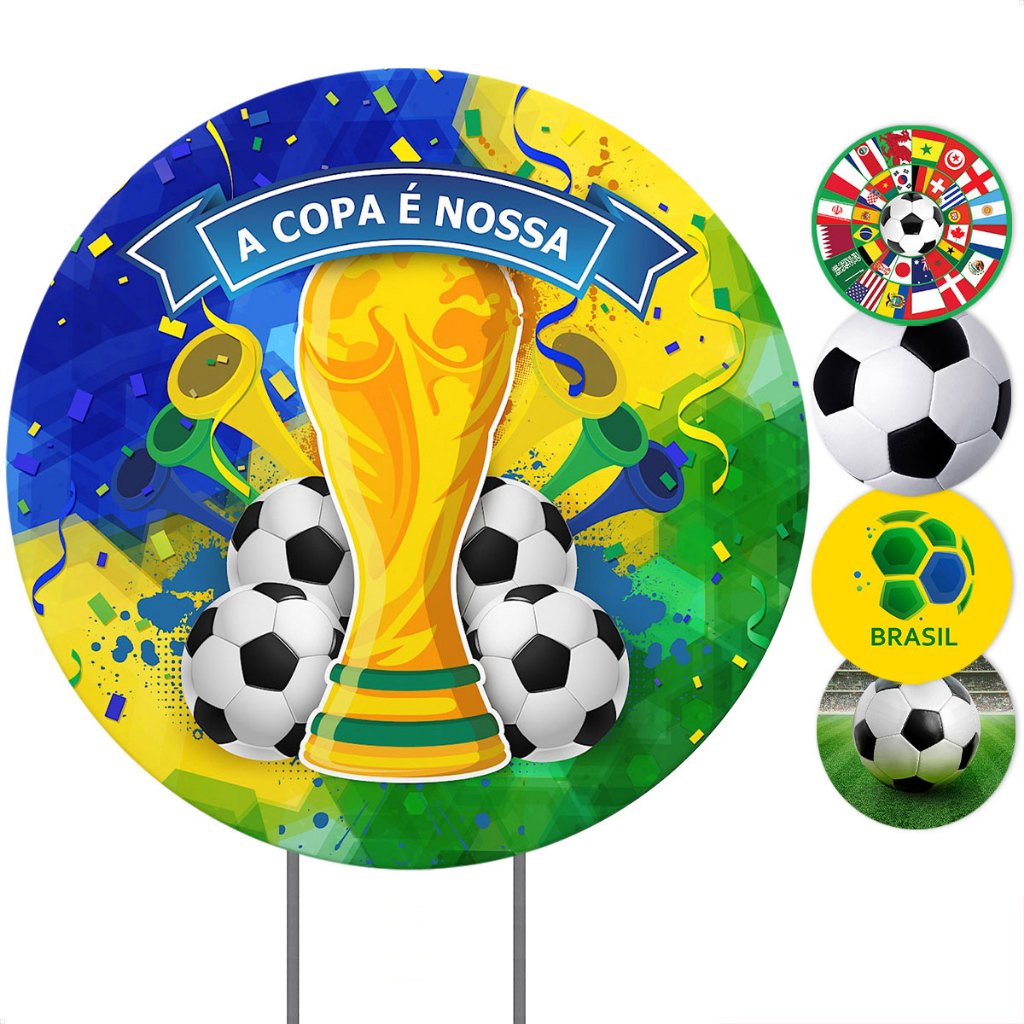 Painel Redondo 150x150 Decoração Festa Copa Brasil Hexa Sublimado Em Tecido C/Elástico