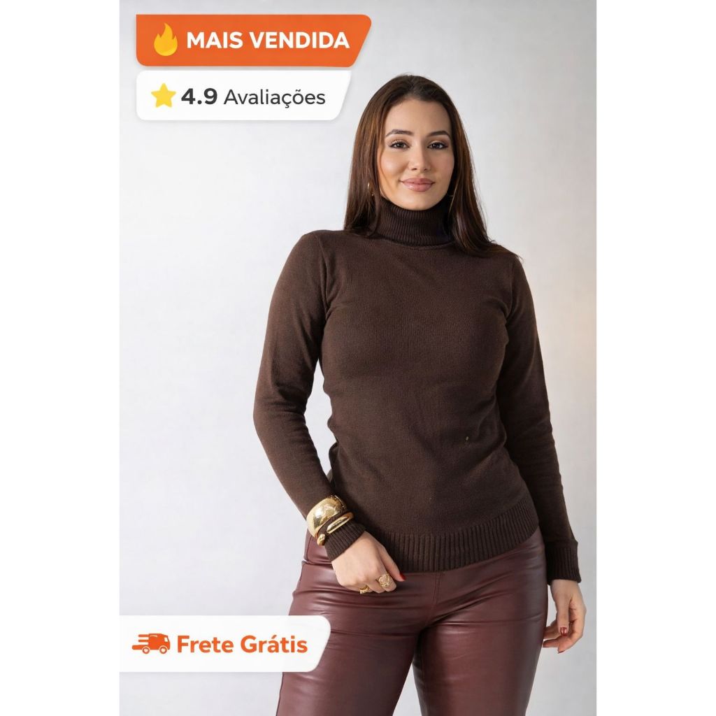 Blusa Cacharrel Feminina Gola Alta Tricot premiun  Inverno Elegante Segunda Pele Basica Confortavel