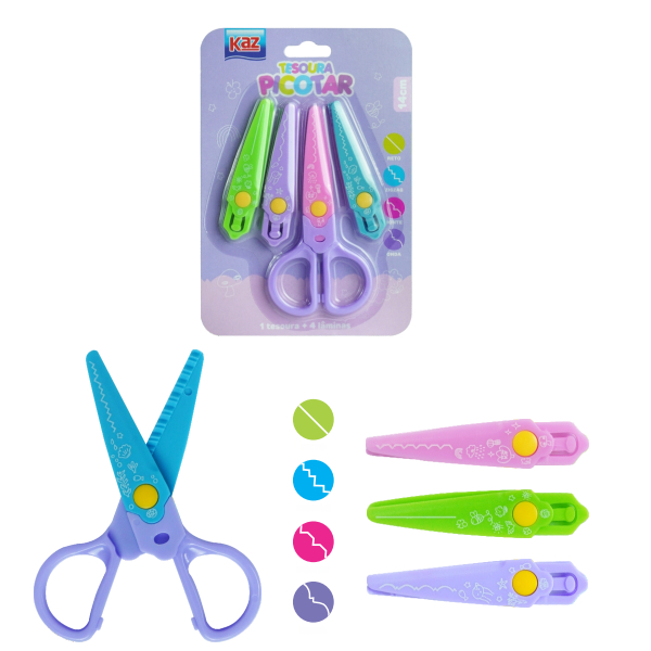 Tesoura de Picotar 14CM C/4 Lâminas coloridas