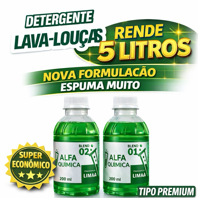 Imagem BASE KIT DETERGENTE LAVA LOUÇA LIMÃO (BLEND) 2X200ML - RENDE 05 LITROS