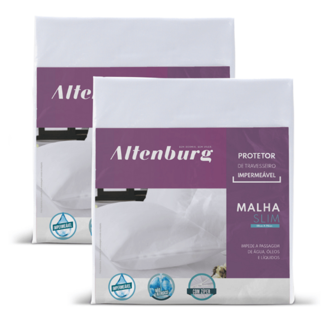 Kit 2 Capas De Travesseiro Protetor Impermeável Altenburg 50 x 70 com Zíper Não Faz Barulho