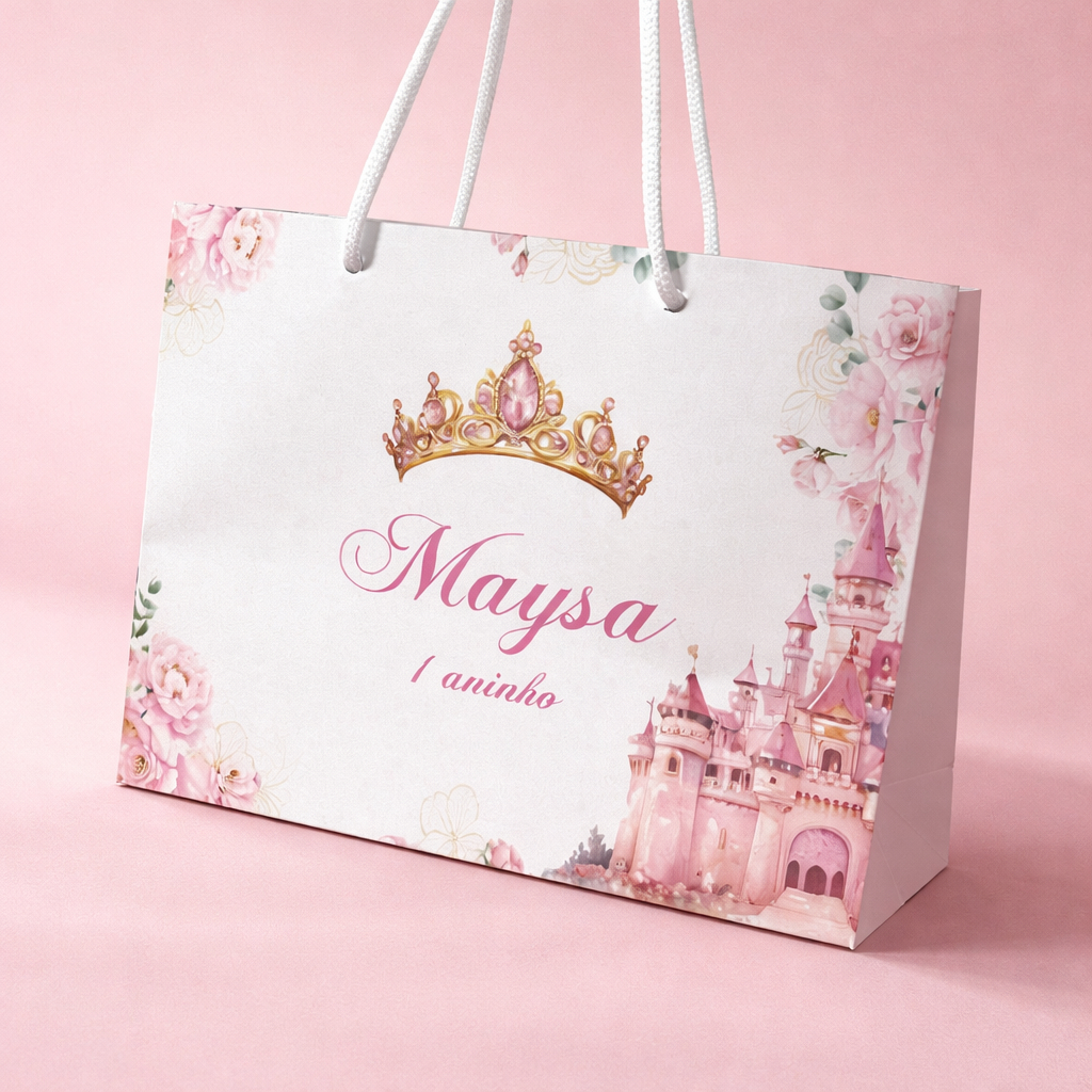 10 Sacolinhas Personalizadas Para Festa PEGUE E MONTE Realeza / Jardim / Princesa  (20x15x7cm)