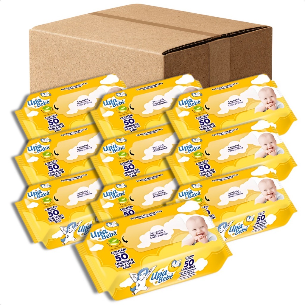 Kit 500 Lenços Umedecidos Bebe Upa 10 Pacotes 50un Pele Sensivel