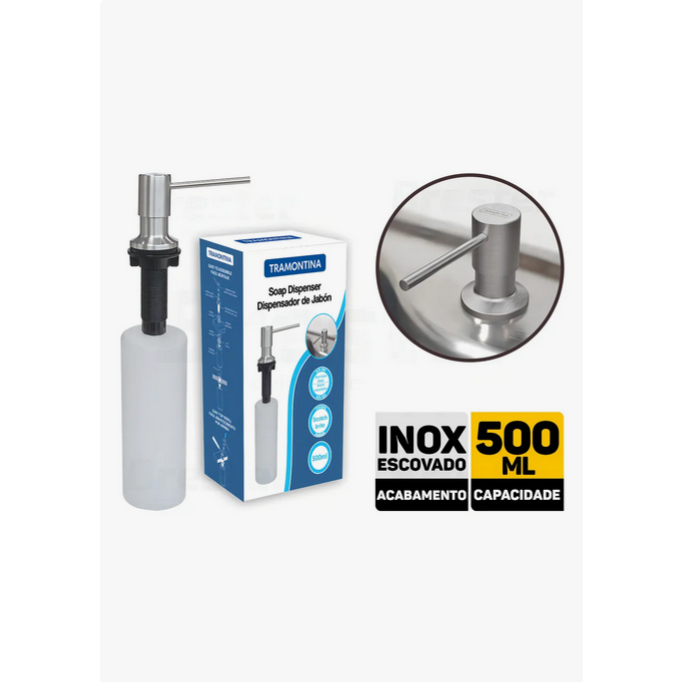 Dosador Dispenser Sabão Líquido Tramontina Inox Embutir Pia Cozinha Prático