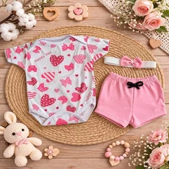 Kit 3 Peças Body Temático short e faixa para Bebê - conjunto recém nascido de verão bebê 0 a 4 meses