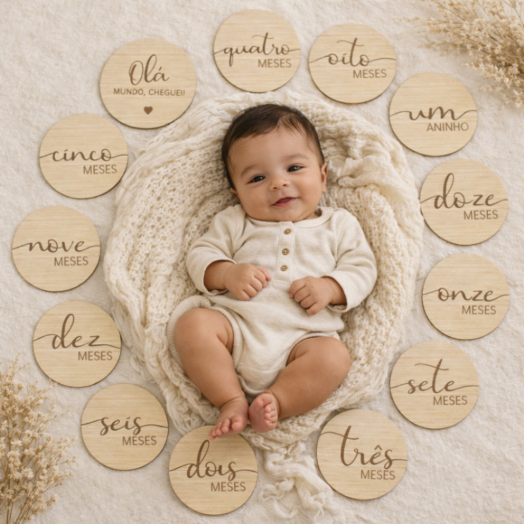 Kit Com 13 Plaquinhas Mesversário Decorativas Para Fotos - Bebê