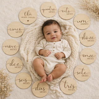 Kit Com 13 Plaquinhas Mesversário Decorativas Para Fotos - Bebê