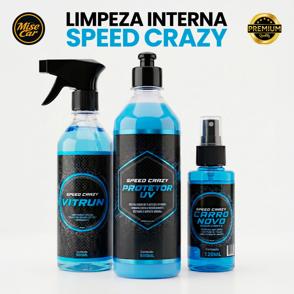 Kit Limpeza Interna Automotiva com Odorizante Revitalizador de Plásticos e Limpa Vidros