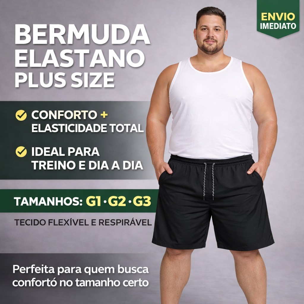Bermuda Elastano Plus Size Masculina Shorts G1 G2 G3 Conforto Máximo Elasticidade Premium