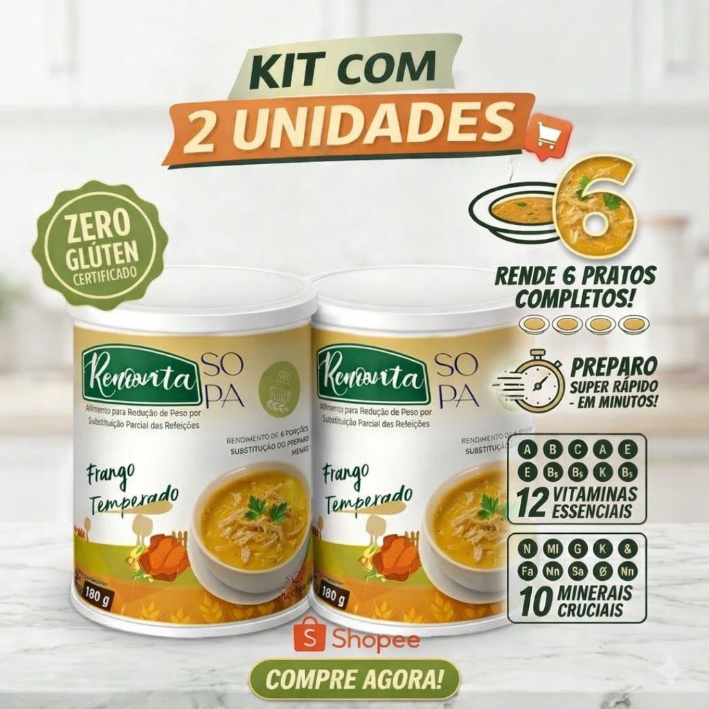 2 Sopas  para dieta com BAIXO CARBOIDRATOS Nutricional Cremosa Sem Glúten Light Sabores, Rico em vitaminas