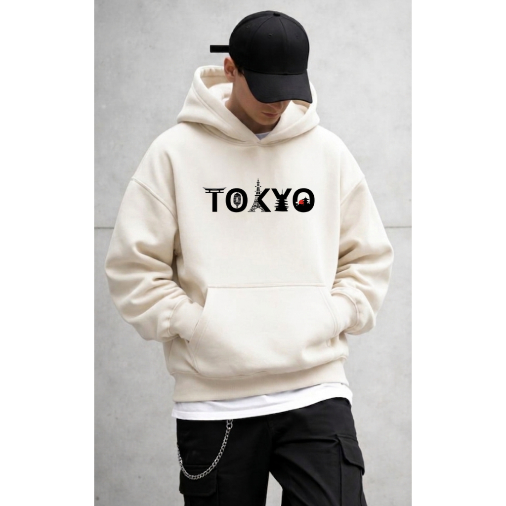 Moletom Flanelado Masculino Feminino Canguru Estampa Cidade Tokyo Blusa de Frio Masculina Agasalho Inverno Tecido