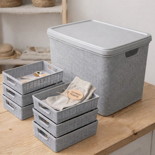 Kit de Organização Completa Caixa Organizadora 22 Litros+ 6 Cestos 2 Litros Organizadores