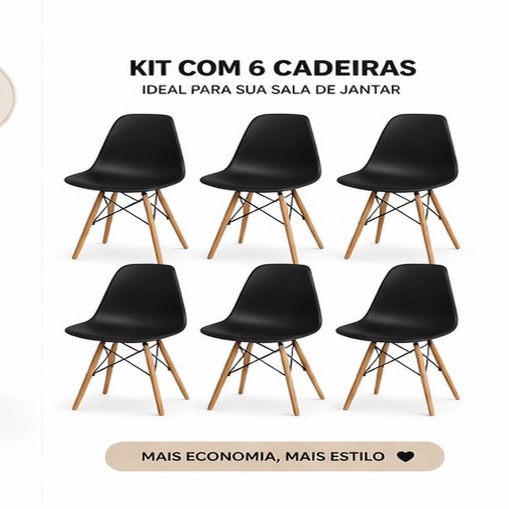 Kit 2.4 e 6 Cadeiras Eiffel Base Madeira Casa Escritorio Escrivaninha Quarto Cores Variadas em Oferta na Shopee