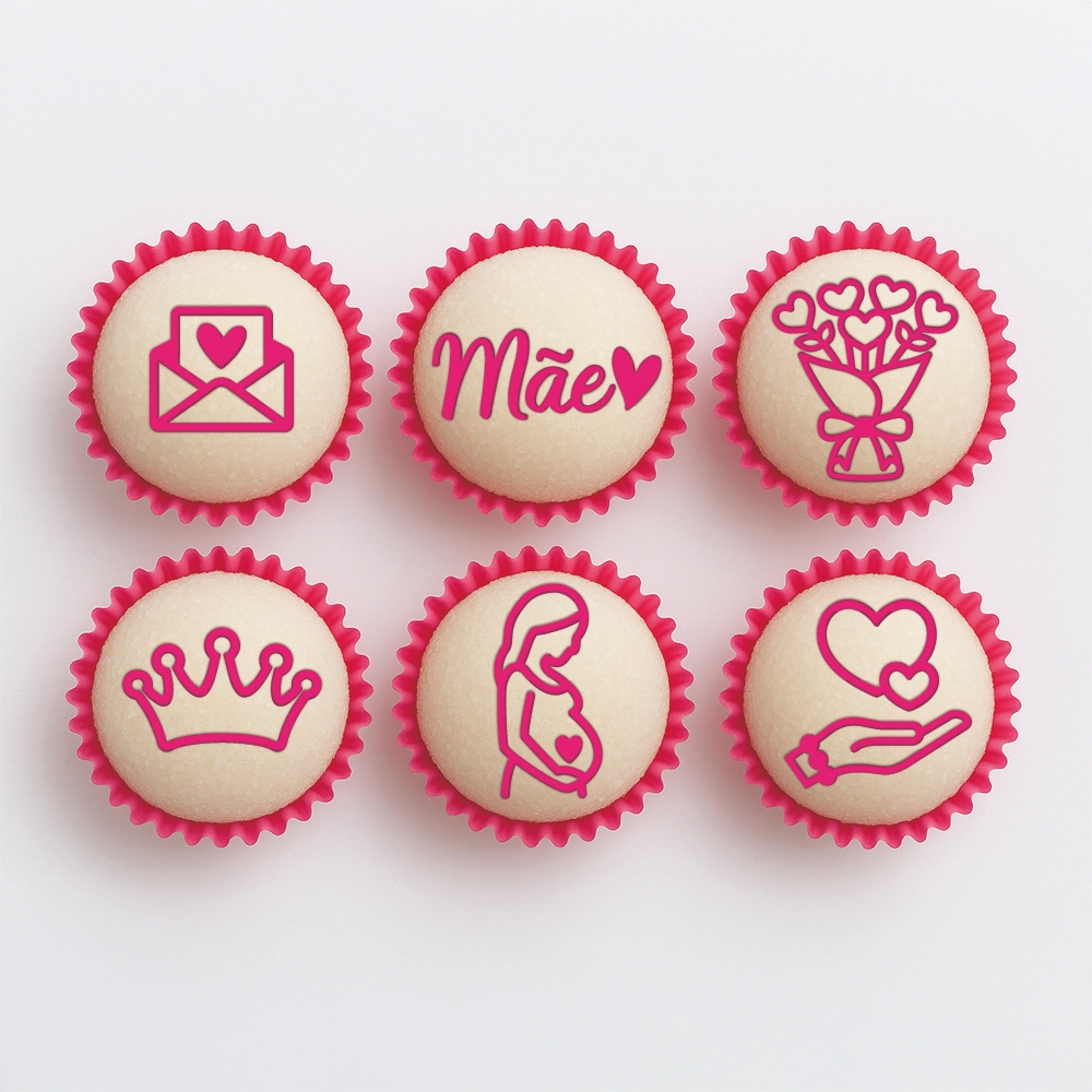Mães - Carimbos Para Brigadeiros e Docinhos - Kit com 6 unidades - Dia das Mães, Grávida, Buquê, Mamãe, Bebê