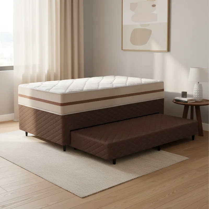 Cama Box com Colchão de Classic Molas Pocket + Auxiliar de Espuma Unique Solteiro 88cm