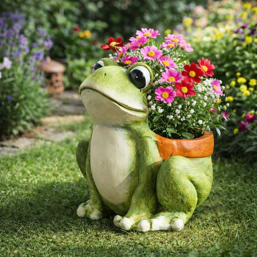 Vaso de Jardim Decorativo Sapo Grande 42cm em Resina Varanda Criativo Diferente Decoração Luxo