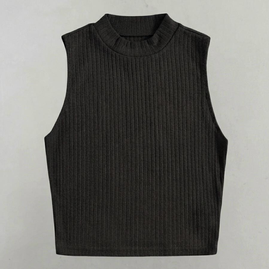 Camiseta Gola Alta Canelada Regata Cropped Premium Ribana Moda Feminina Casual Elegante