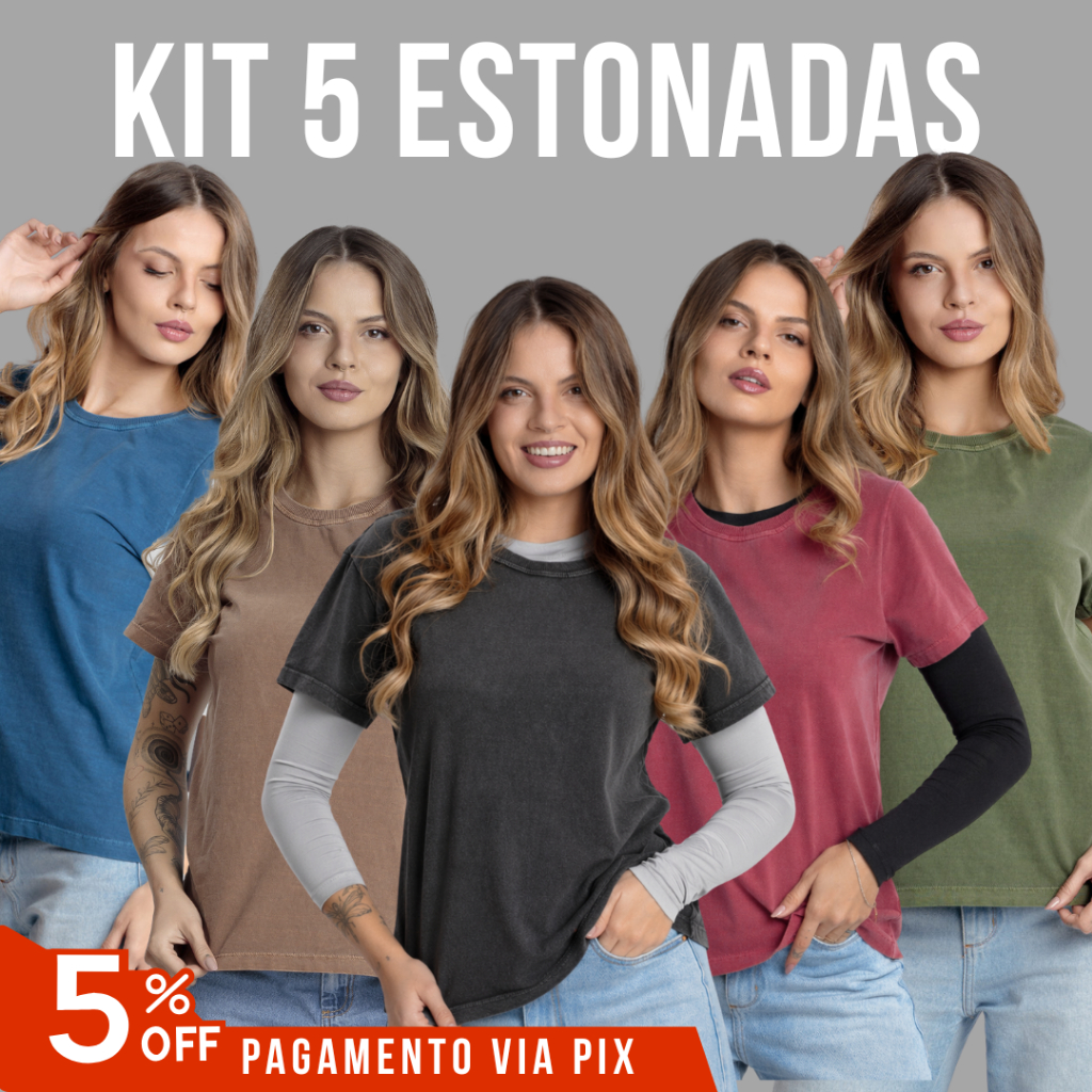 Kit 5 Babylook Feminina Camiseta Estonada T-shirt Malha Penteada 30.1 Algodão 100% Blusa Manga Curta em Oferta na Shopee