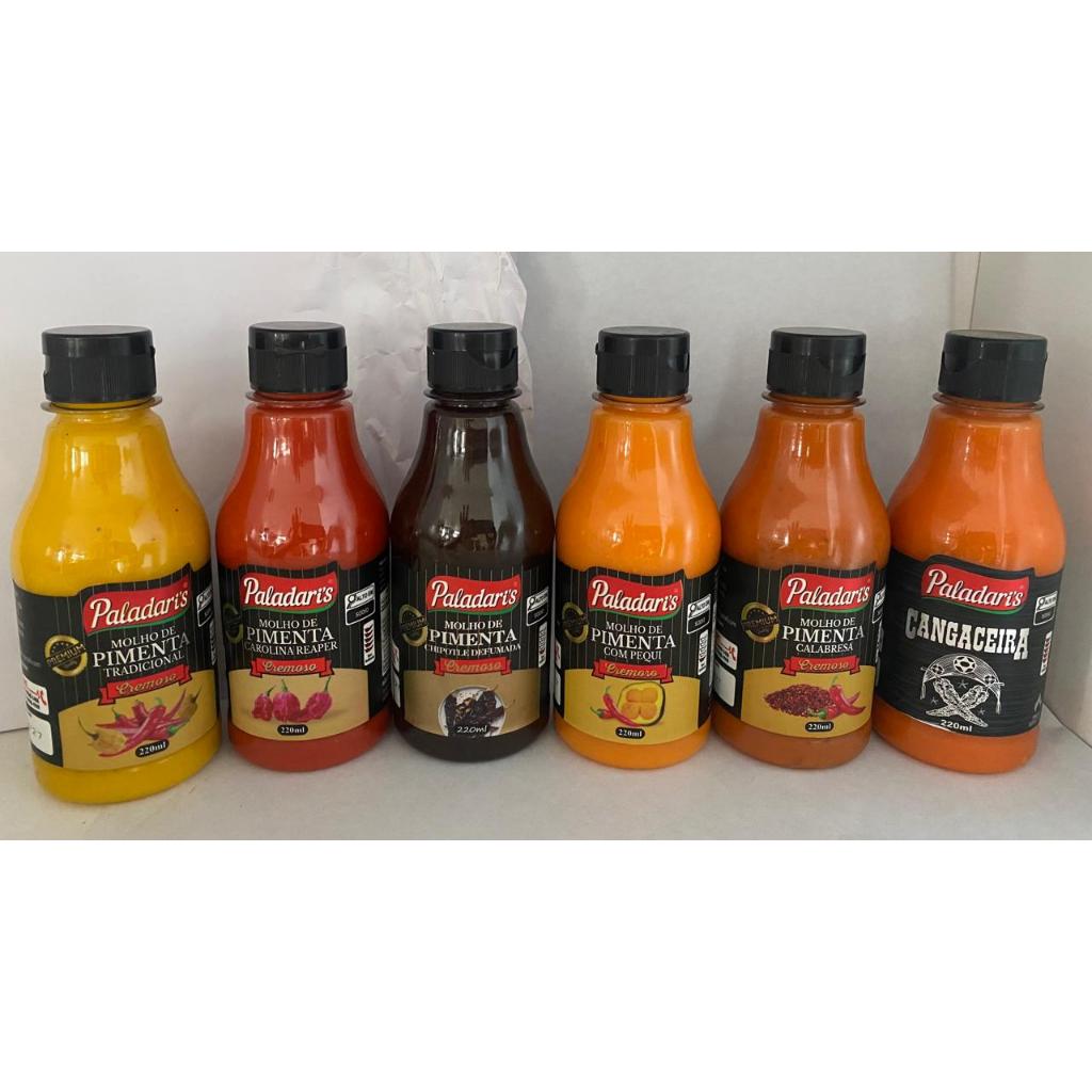 Molho de Pimenta Cremoso, Tradicional, Calabresa, Chipotle Defumada, Carolina Reaper, Cangaceira, Pequi 220 ml