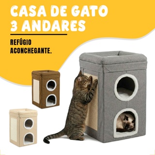 Casa Cama Toca Arranhador 3 Andares para Gatos | Sisal Reforçado | Dobrável em Oferta na Shopee