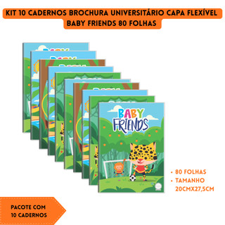 Kit 10 Cadernos Brochura Universitário Capa Flexível 80 Folhas Baby Friends - 3B Cadernos