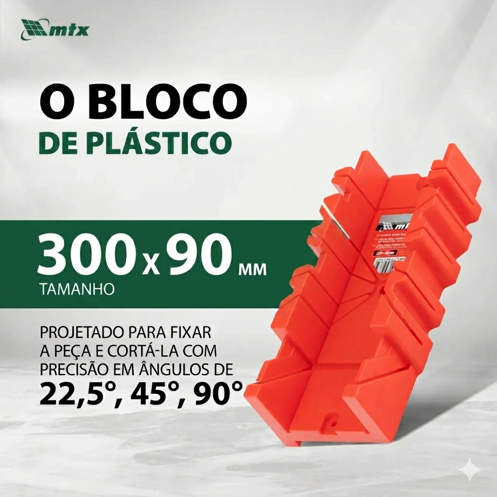 Caixa Serra Meia-Esquadria 300x90mm Plástico ABS 4 Ângulos Rodapé Guarnição MTX 225479