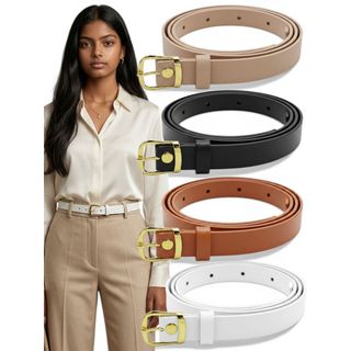 Cinto Feminino Elegante Fino 2cm Da Moda Fivela Dourada Básica Couro Sintético Ajustável - Flor