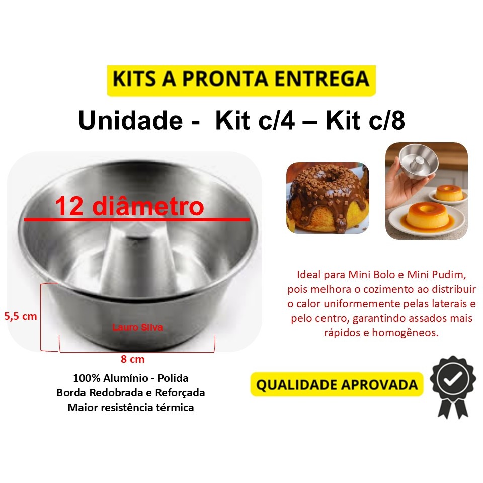 Kit 4 Formas N12 Mini Em Alúminio Para Bolo Vulcão Pudim 300Ml Confeitaria Gourmet Air Fryer