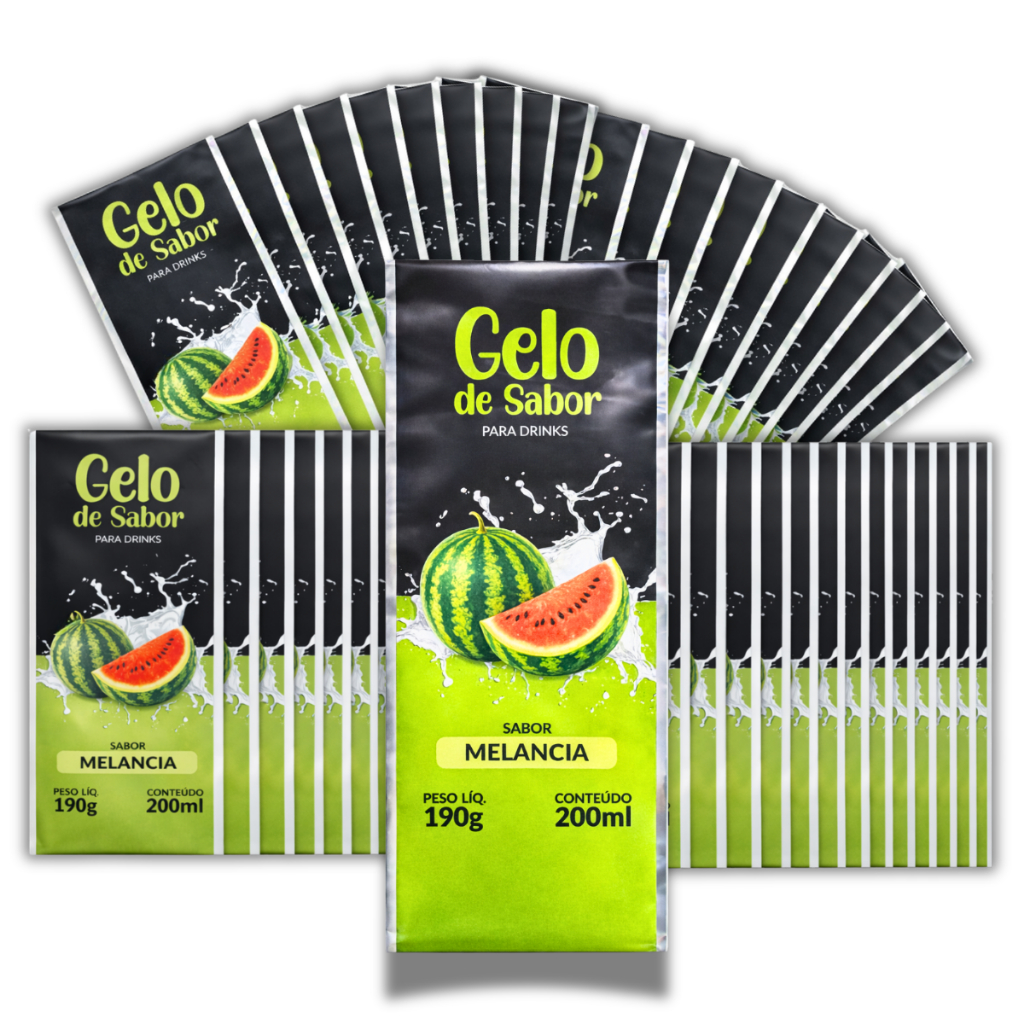 Embalagem para Gelo Sabor Melancia 500 Unidades Gelo Saborizado BOPP Metalizado 200ml