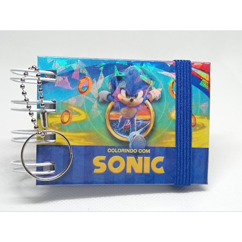 Mini Sonic Caderno de Colorir e Chaveiro/ Capa dura com Plastificação Holográfica/ Presente Criativo