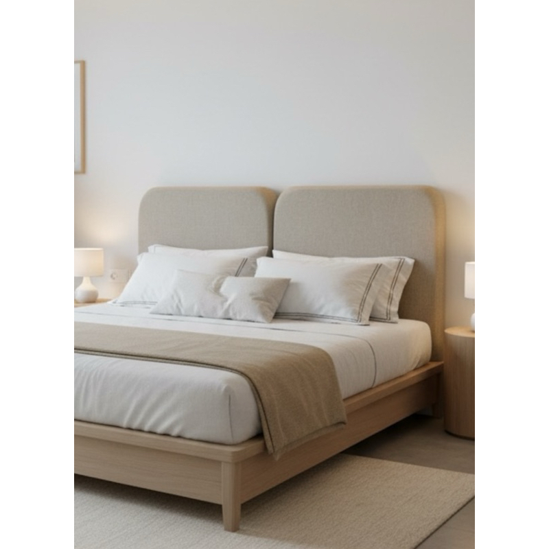 Cabeceira Casal Estofada Linho Bege 160x70cm 8cm Espessura Instalação Fácil Dupla Face 3M para Cama Casal ou Queen