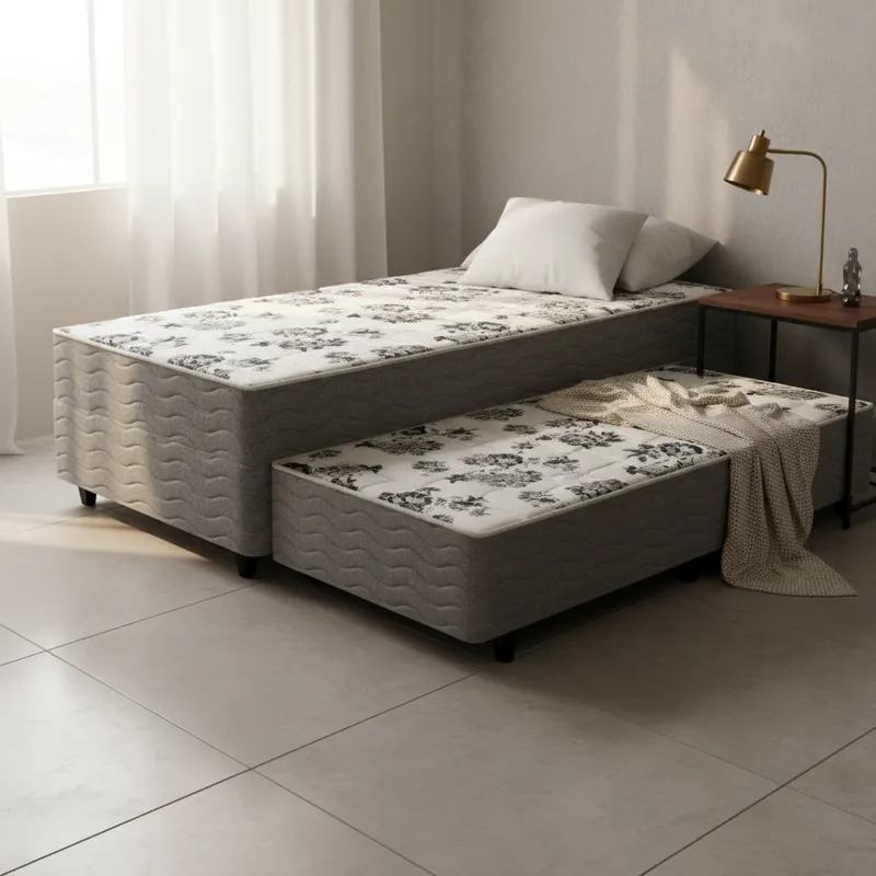 Cama Box com Colchão e Auxiliar de Molas Unique 3 em 1 Solteiro 88cm