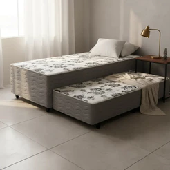 Cama Box com Colchão e Auxiliar de Molas Unique 3 em 1 Solteiro 88cm