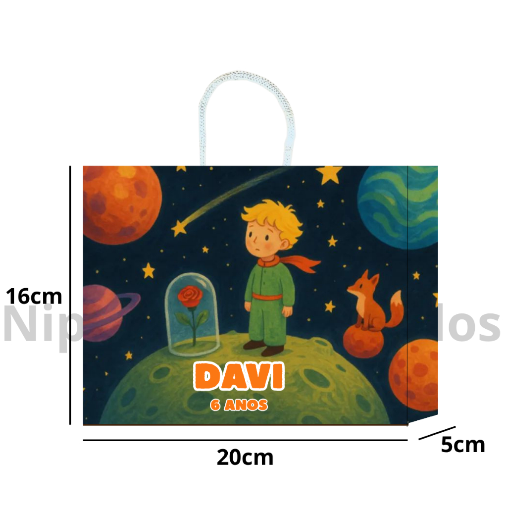 Sacolinha Surpresa pequeno Principe 20x16x5 Aniversario lembrancinha sacola personalizada ( PRÉ MONTADO )