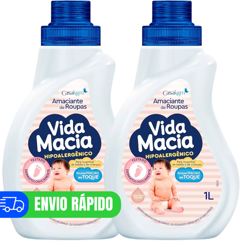 Kit 2 Amaciante Vida Macia 1 Litro Algodão Maciez Extra