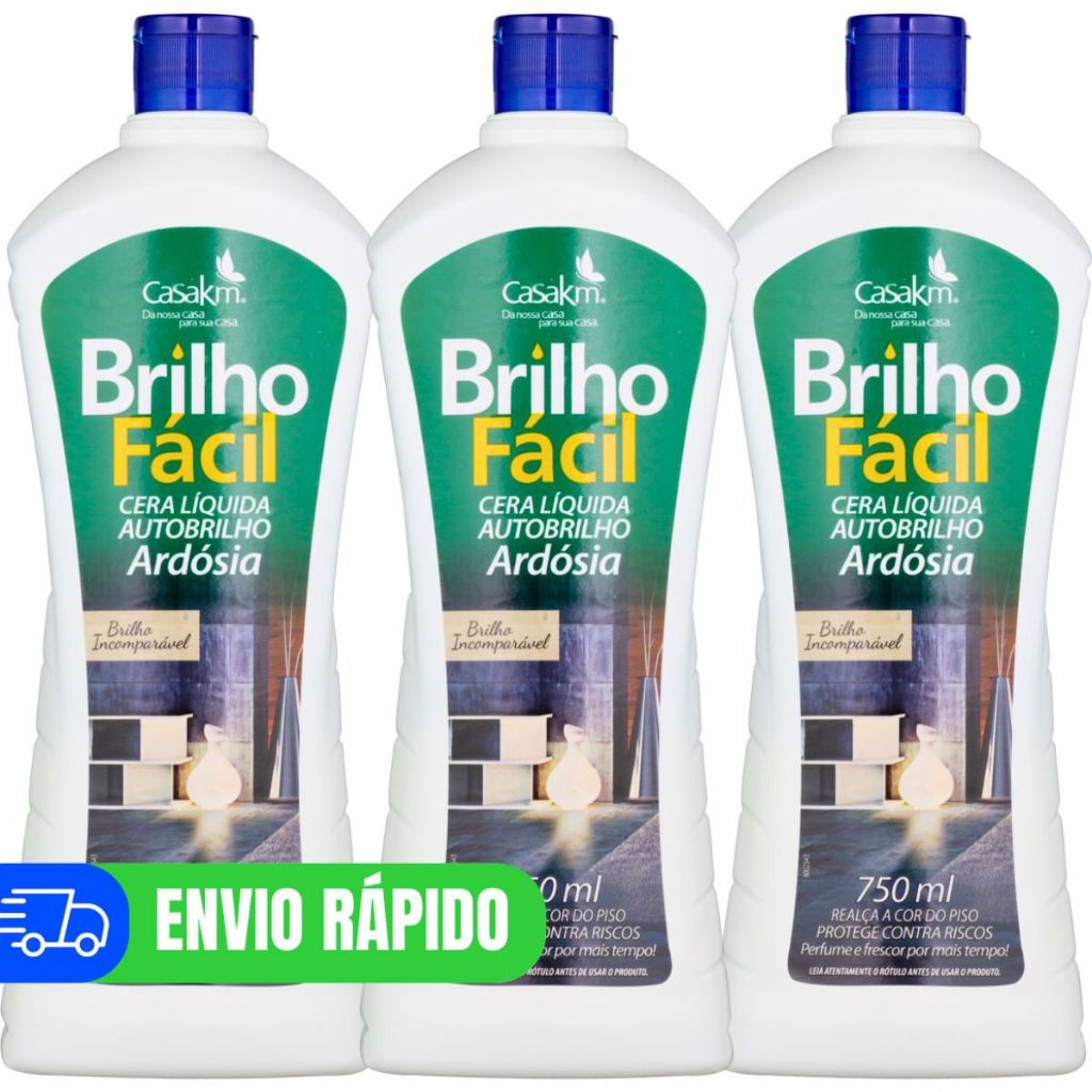 3 Cera Ardósia 750ml Limpa Dá Brilho Fácil e Protege Piso