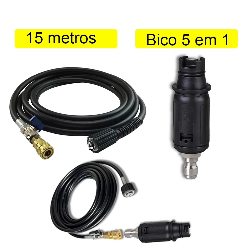 Mangueira para lavadora 15m para lavadora lava jato Wap com registro Bico 5 em 1 Engate Rápido e Registro
