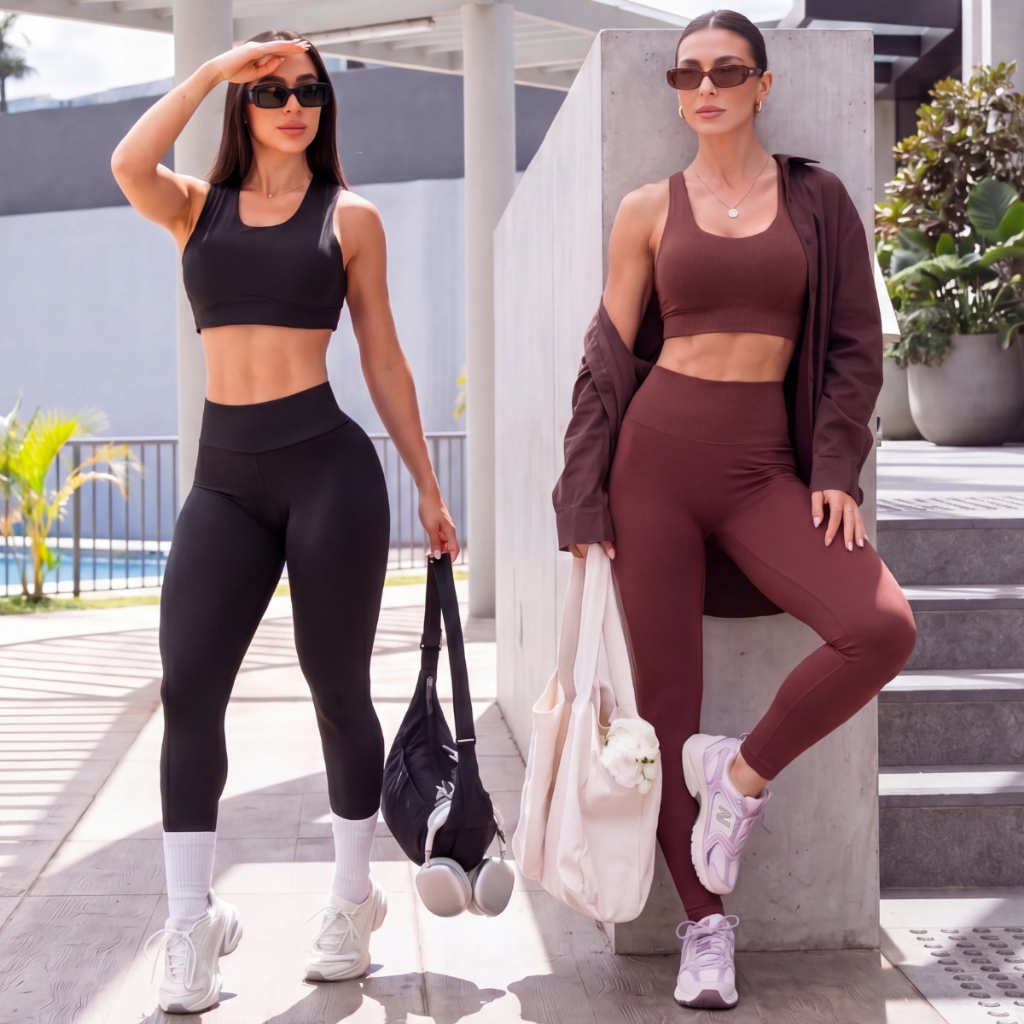 Conjunto Academia Feminino Fitness Top e Calça Legging Suplex Premium Zero Transparência Cós Alto