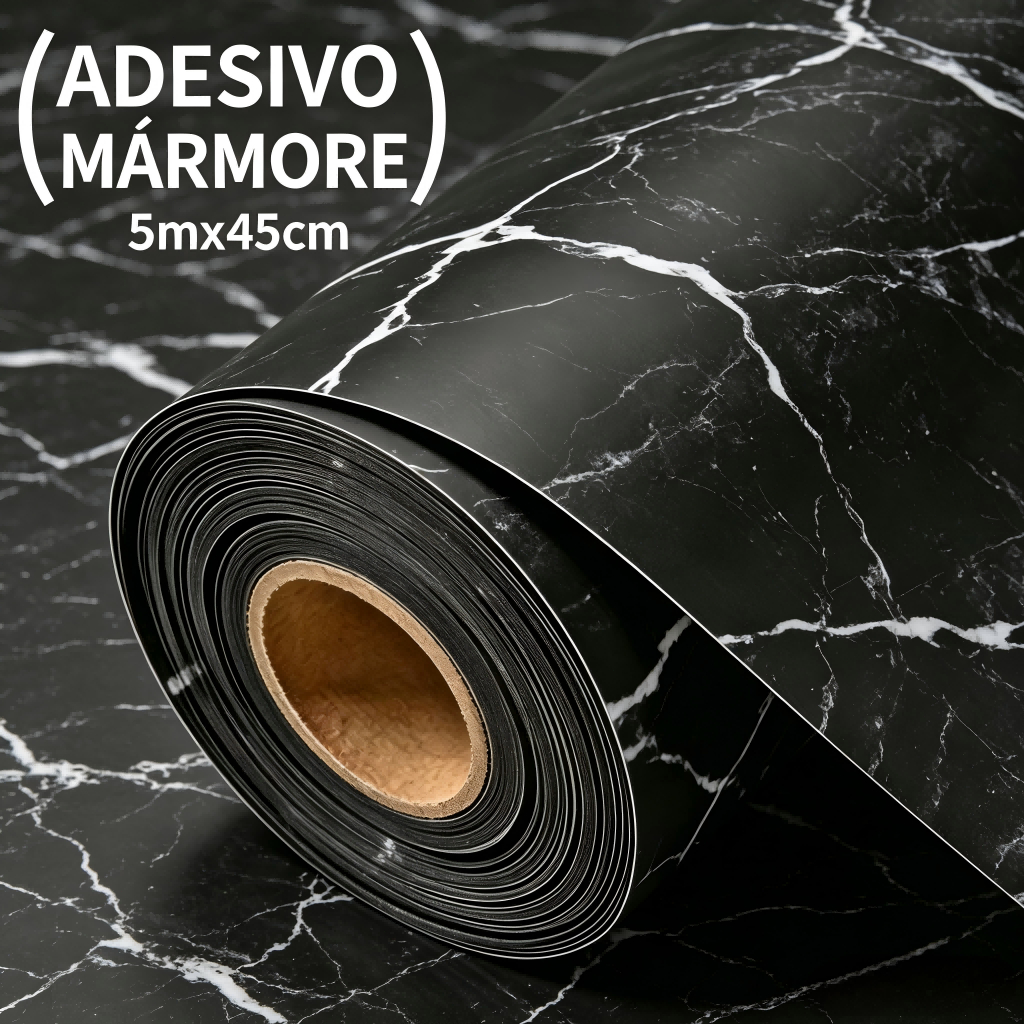 Papel de Parede Autocolante Mármore Preto 5m x 45cm Adesivo para Cozinha Pedra Resistente à Água