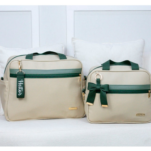 Detalhes do Kit de Bolsa e Frasqueira Maternidade Ravi Com 1 Chaveiro personalizado
