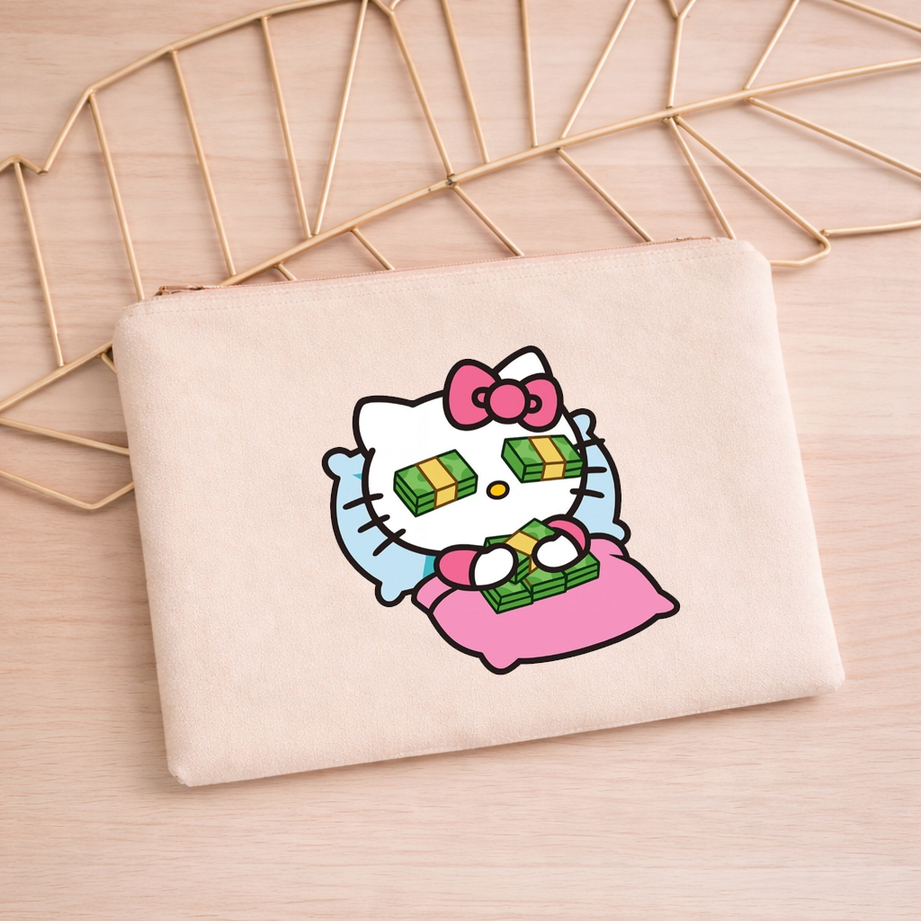 Necessaire Hello Kitty Dolar 100% Algodão Cru Estampada  Bolsinha Lançamento Estilosa