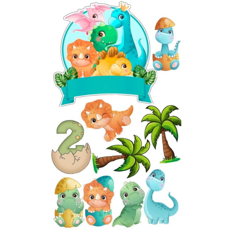 TOPO DE BOLO DINOSSAURO PERSONALIZADO – TEMA DINOS BABY | PRONTO PARA USO