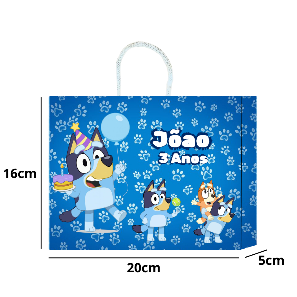Sacolinha Surpresa Bluey desenho cachorro 20x16x5 Aniversario lembrancinha sacola personalizada ( PRÉ MONTADO )
