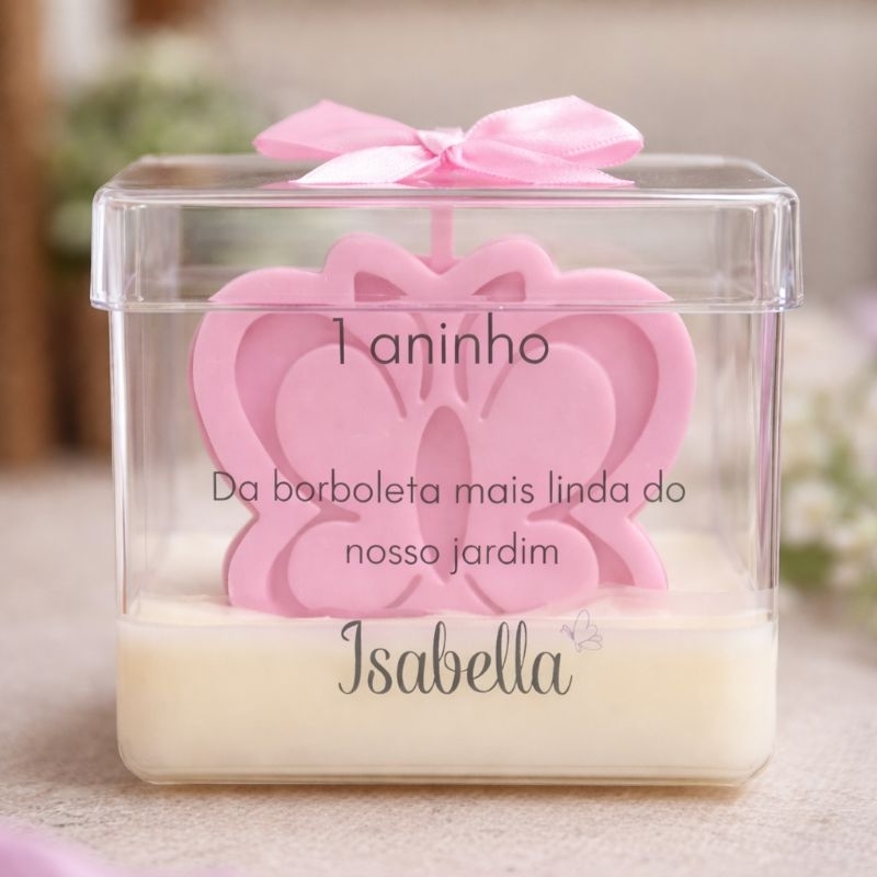 Lembrancinha Vela borboleta na caixinha personalizada 5x5cm chá de bebe - Aniversário- Lembrancinha de Maternidade