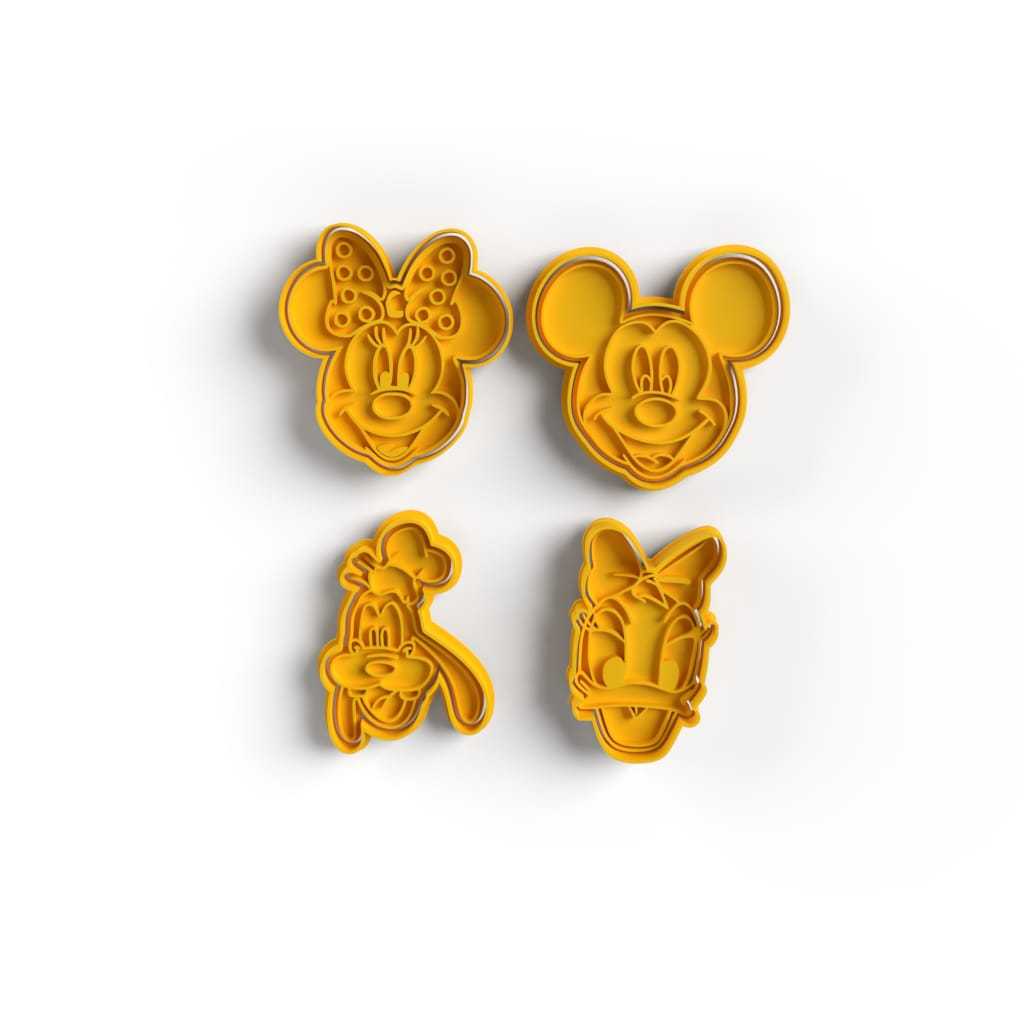 Kit 4 Cortadores de Biscoito Disney Mickey Minnie Pluto Margarida - Premium Cores Sortidas