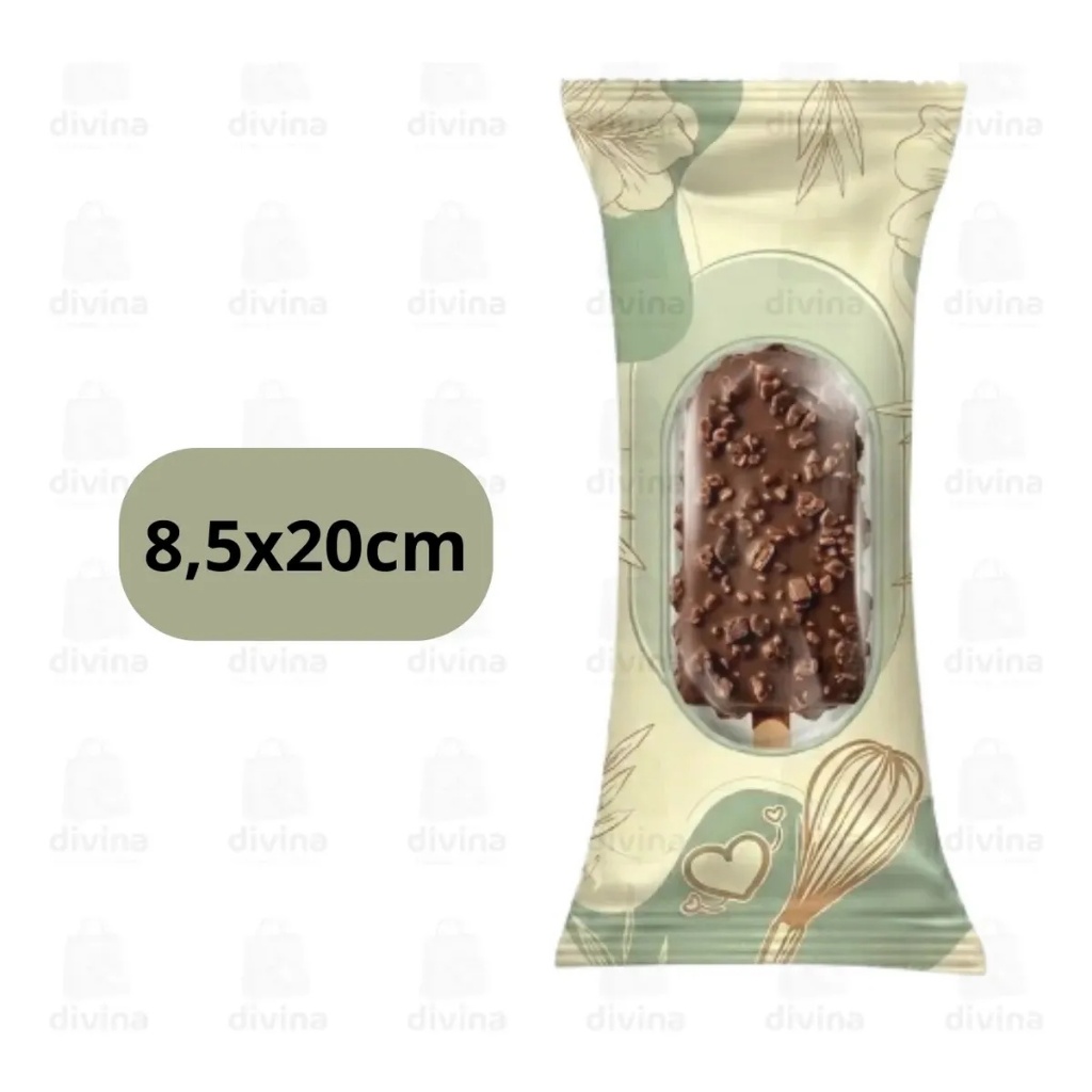 Embalagem Higiênica Picolé Pudim 8,5x20cm Mega   Saquinho Para Picolé Geladinho Gourmet