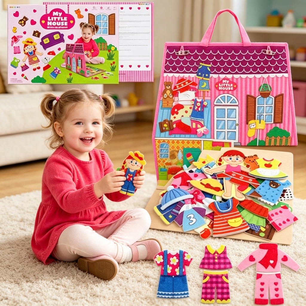 Toddlers Vestir A Casa De Feltro Tábua Dupla Face Artesanato Pré-Escolar Dobrável Contando Histórias De Aprendizagem
