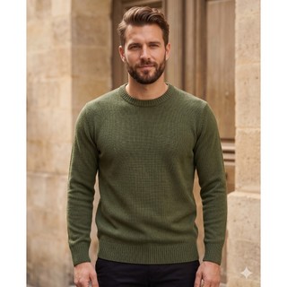 Sueter Tricot Masculino Inverno Canelada Lã Masculina Frio Gola Redonda Trico Liso Estilo Causal