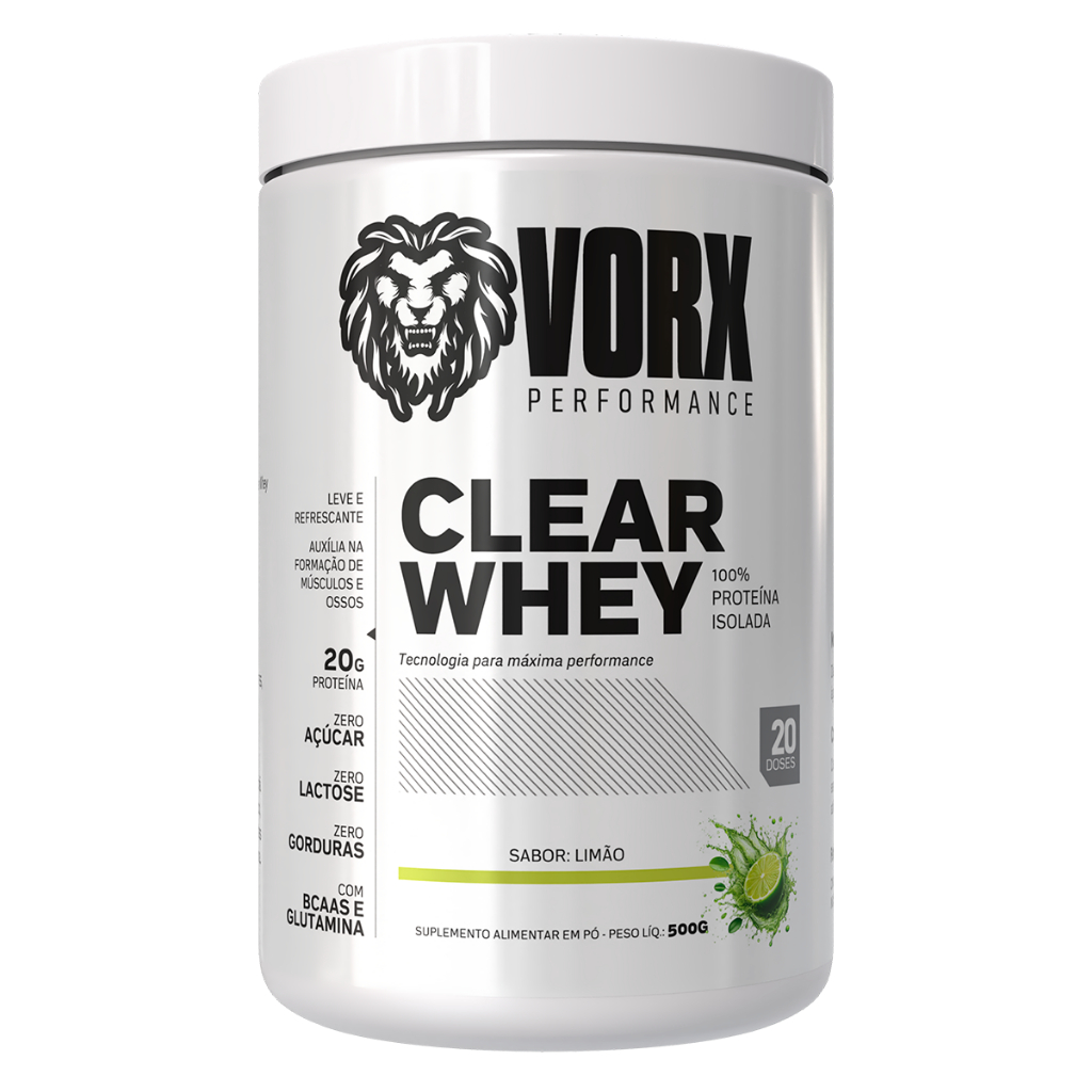 Clear Whey Protein Pote 500g Vorx - Rende 20 doses - Whey Protein Isolado Zero Açúcar - Zero Lactose - Parece Suco