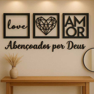 Quadro decorativo MDF- Coração geométrico, Love, Amor Decoração Premium